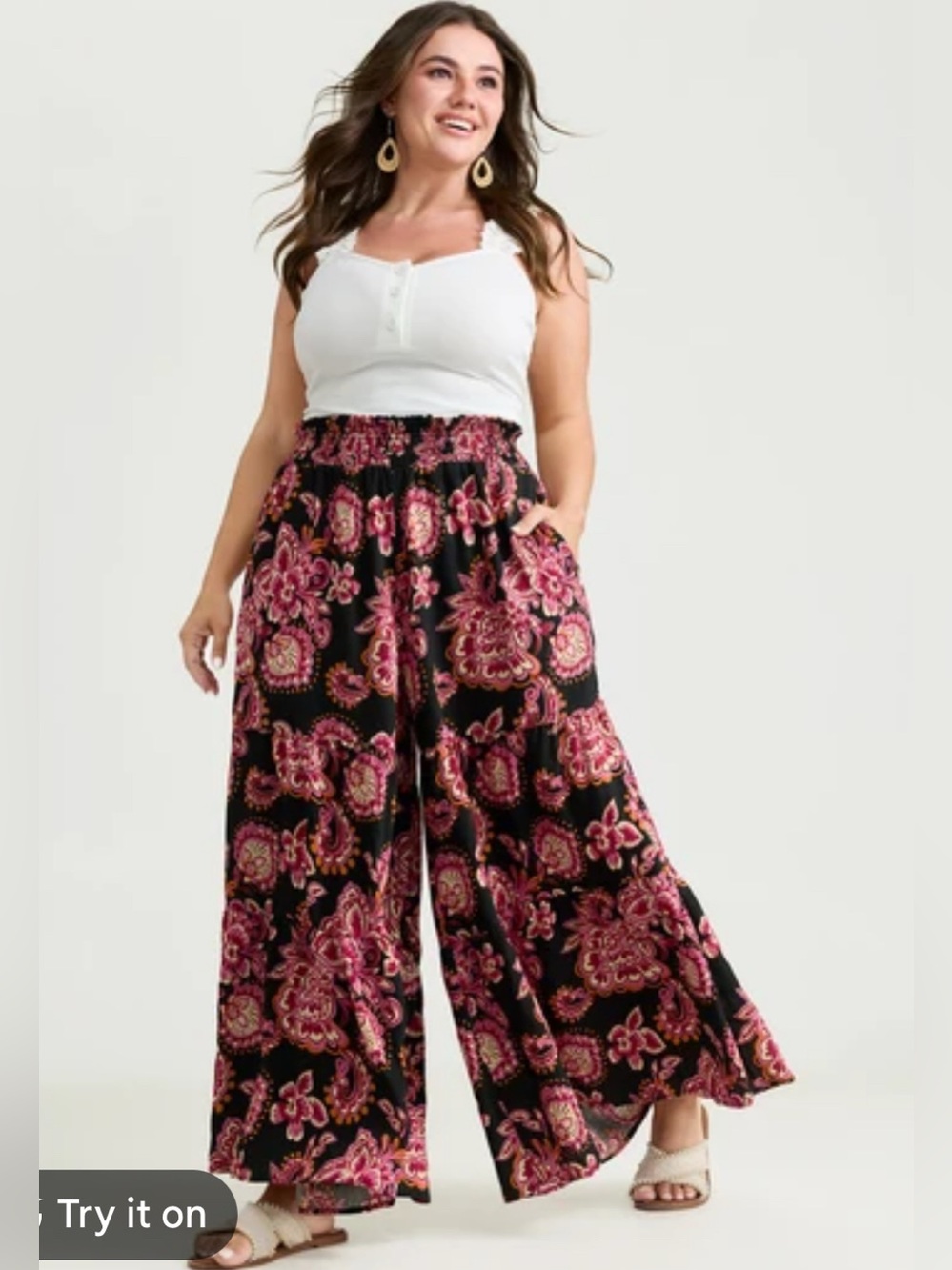 BloomChic Black & Pink Floral Wide-Leg Pants 12-14